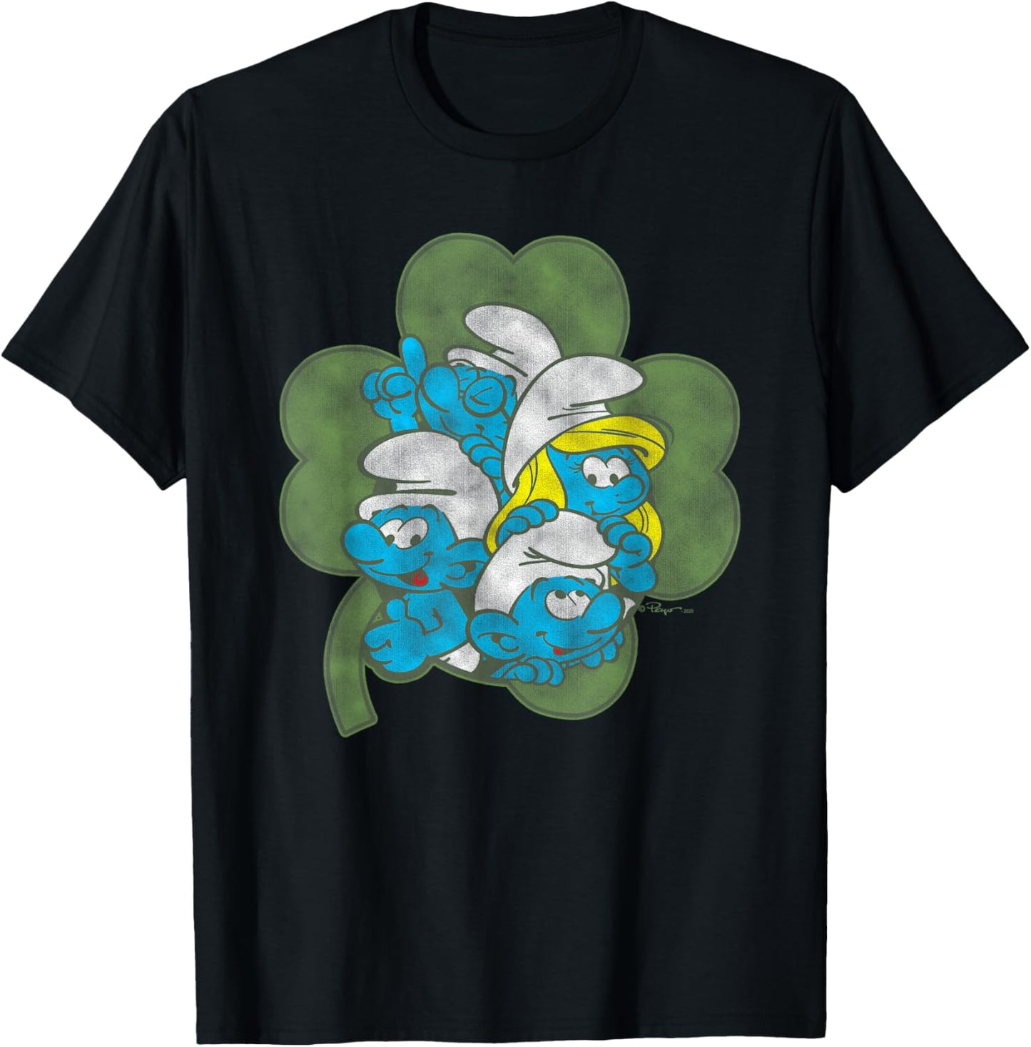 The Smurfs Four Leaf Clover Cast St. Patrick's Day Cartoon T-Shirt - T-Shirt | Black