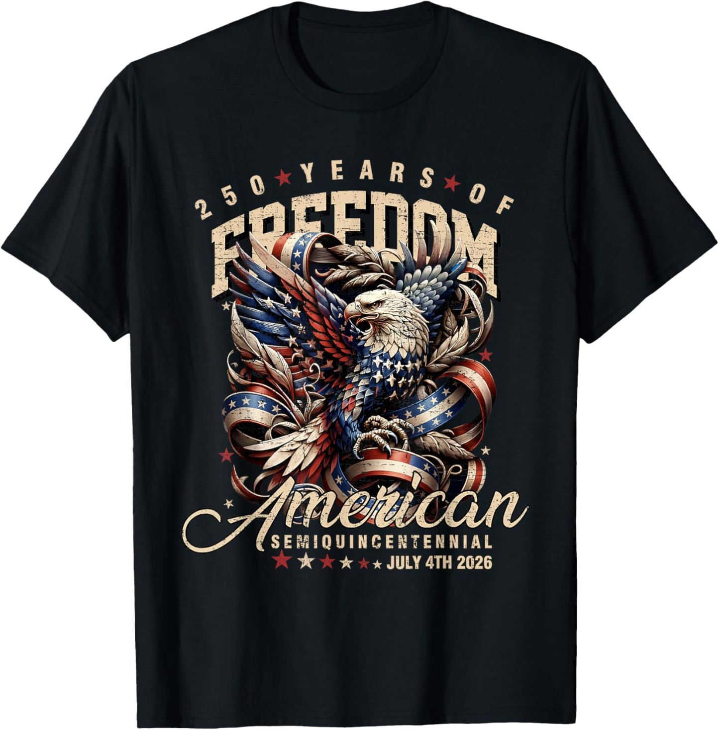 Patriotic Eagle and Flag 250 Years 1776-2026 T-Shirt - T-Shirt | Black