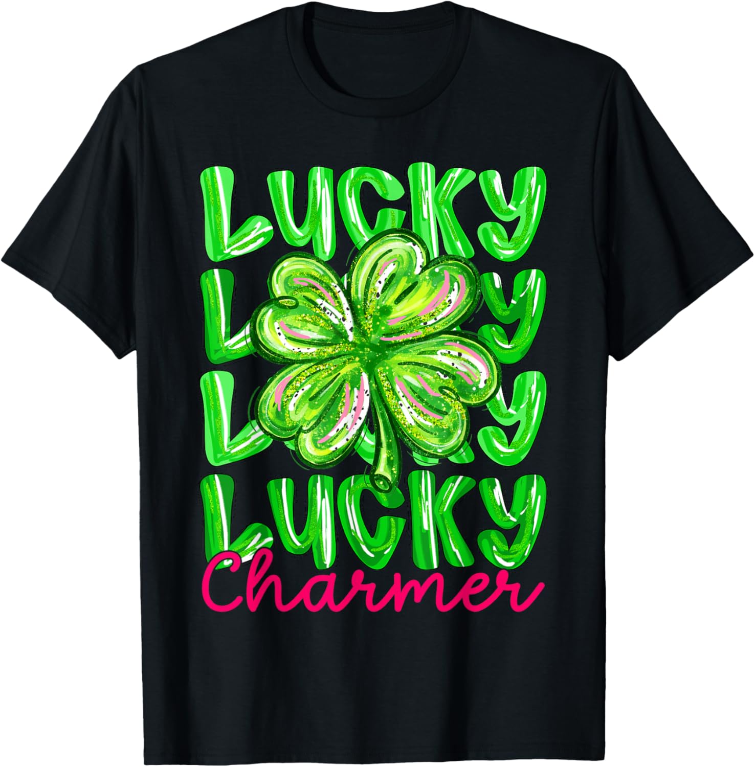 Kids St Patricks Day Lucky Charmer Preppy Shamrock Boys Girl T-Shirt - T-Shirt | Black