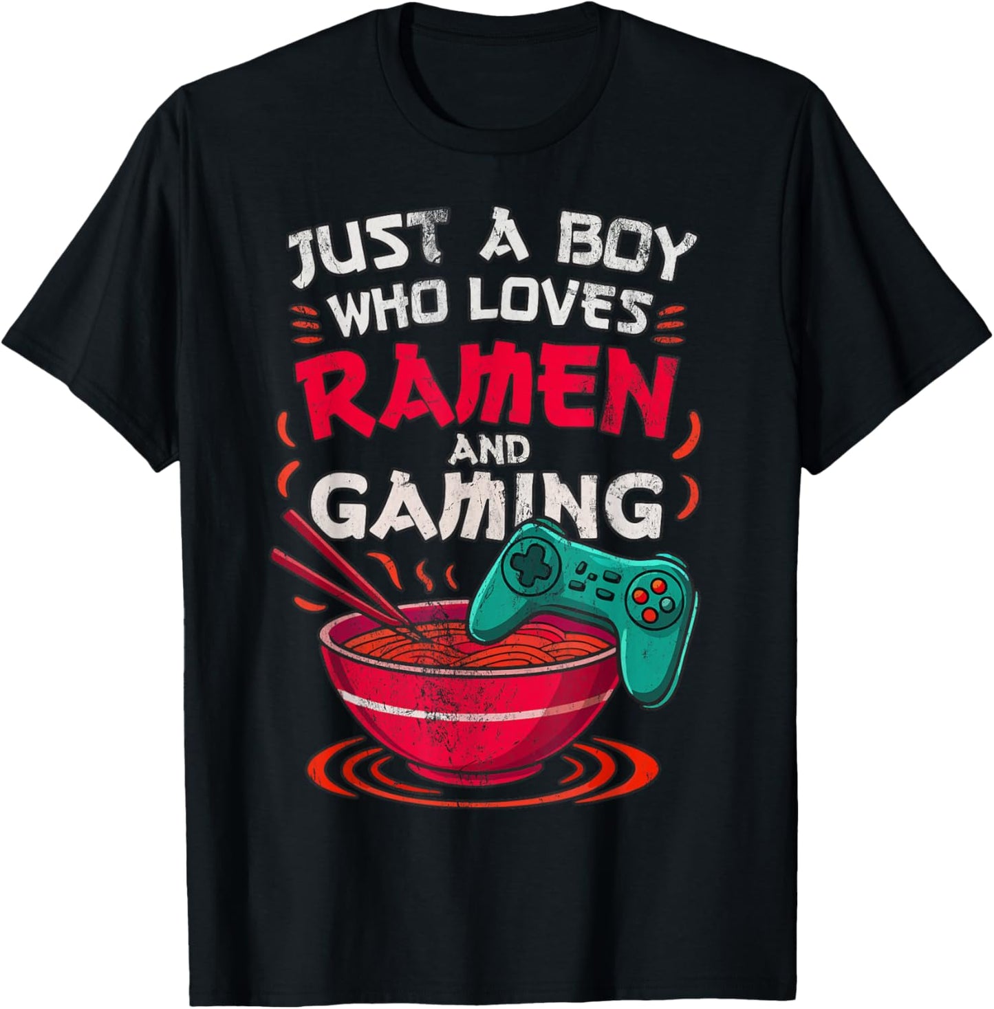 Just A Boy Who Loves Ramen and Gaming Japan Anime Video Game T-Shirt - T-Shirt | Black