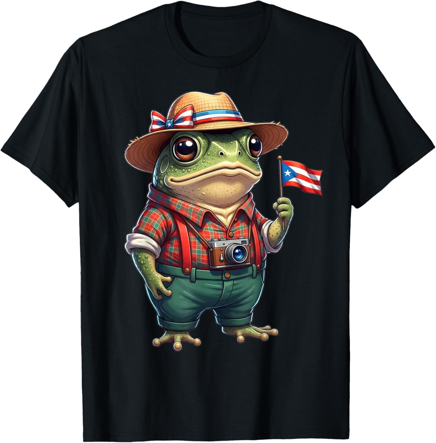 Funny Coqui Frog Puerto Rico Flag Taino Boricua Hispanic T-Shirt - T-Shirt | Black
