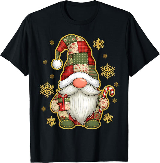 Patchwork Gnomes Merry Christmas Candy Cane Xmas Men Women T-Shirt - T-Shirt | Black