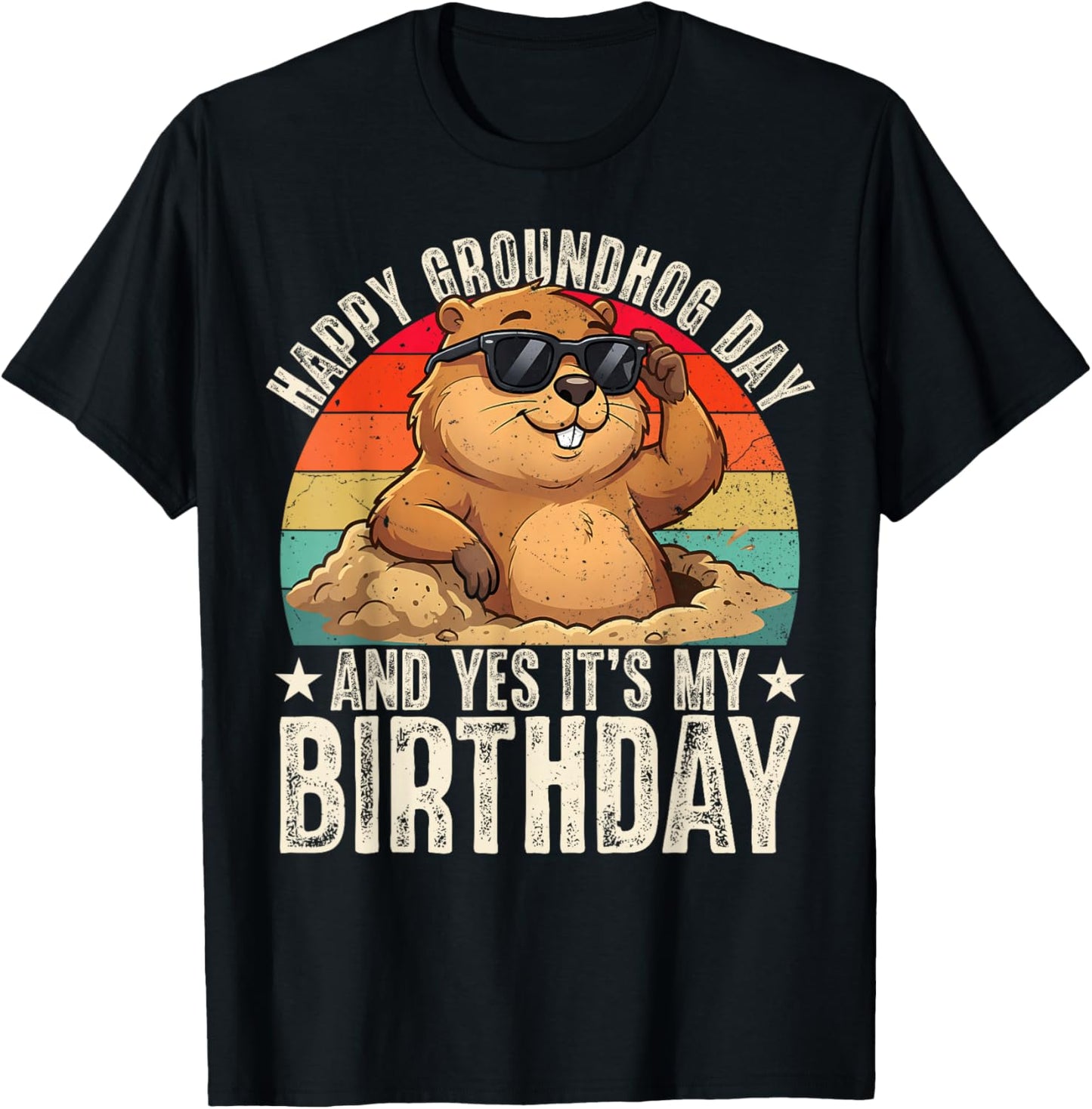 Happy Groundhog Day Birthday Cool Groundhog with Sunglasses T-Shirt - T-Shirt | Black