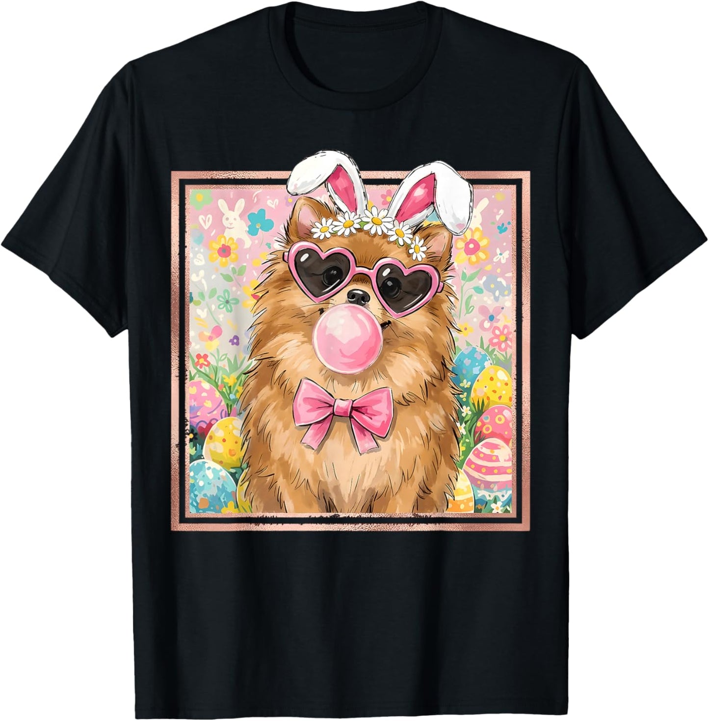 Easter Dog Bunny Ears Funny Pomeranian Easter Bunny Dog T-Shirt - T-Shirt | Black