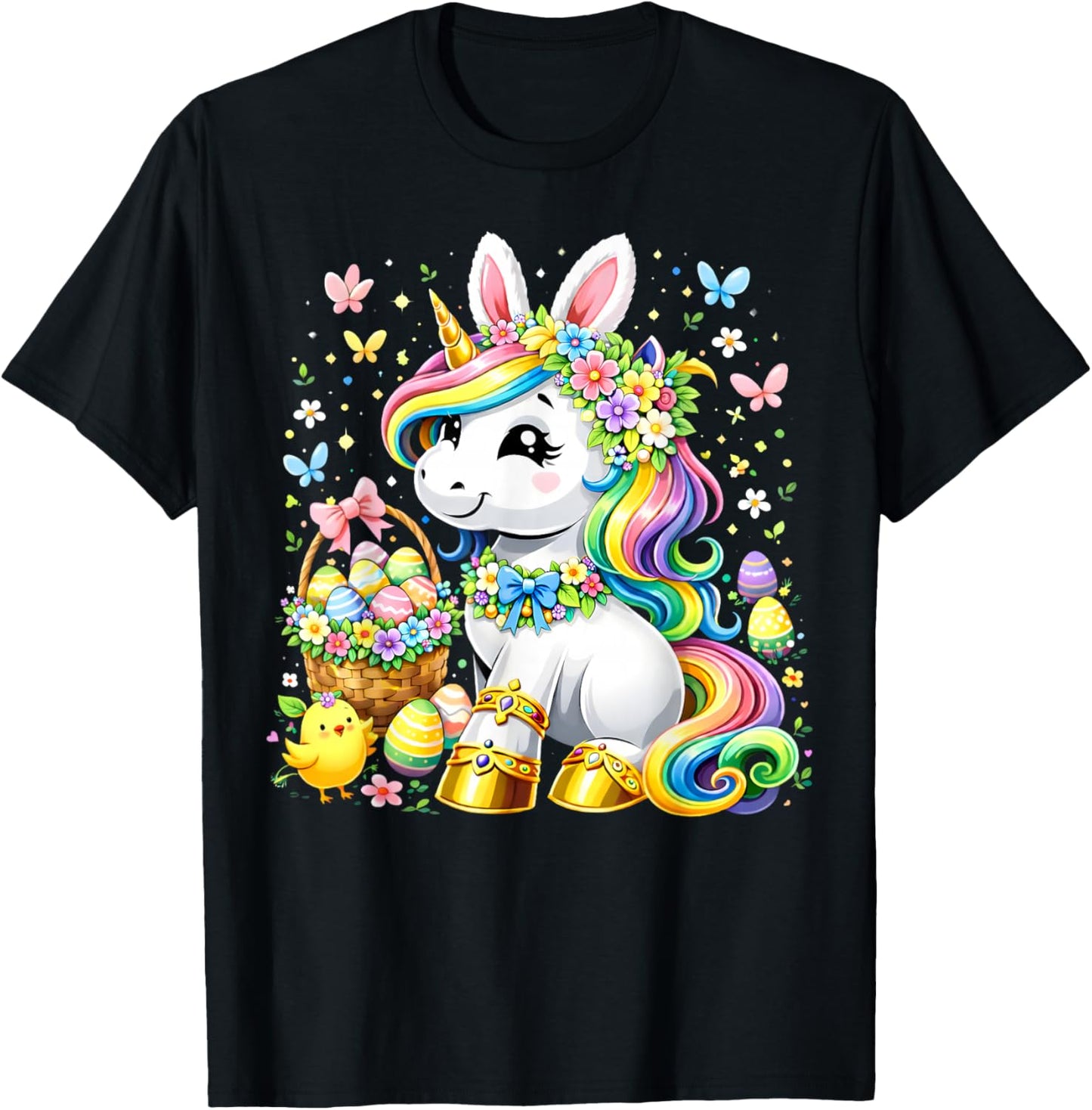 Cute Unicorn Happy Easter Day Girls Kids Toddler Easter Eggs T-Shirt - T-Shirt | Black