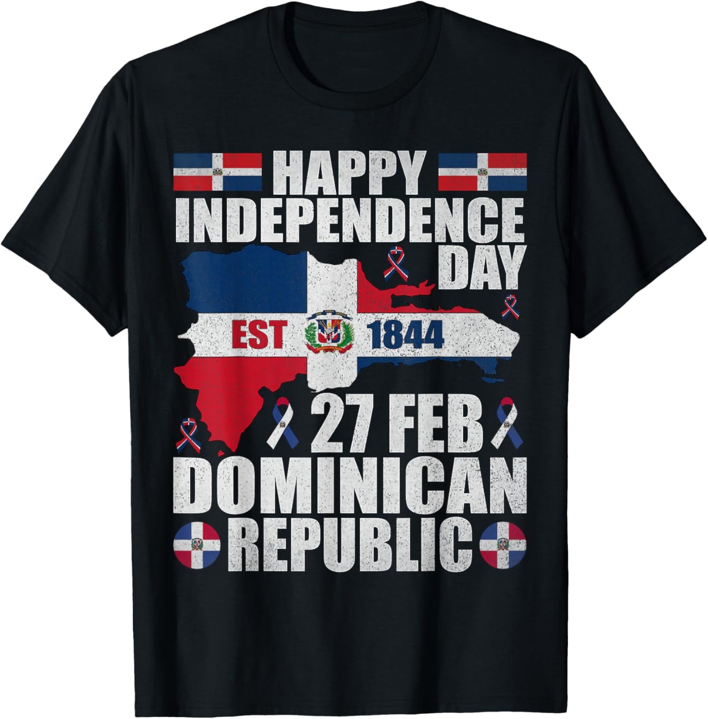 Dominican Republic 182nd Independence Day Dominican Flag Map T-Shirt - T-Shirt | Black