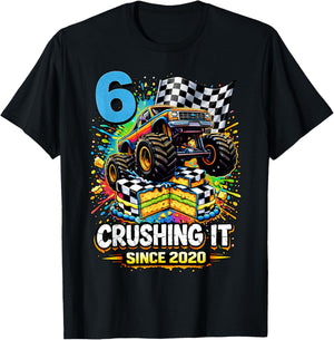 Birthday Monster Truck 6 Year Old Boys 6th Party Born 2020 T-Shirt - T-Shirt | Black