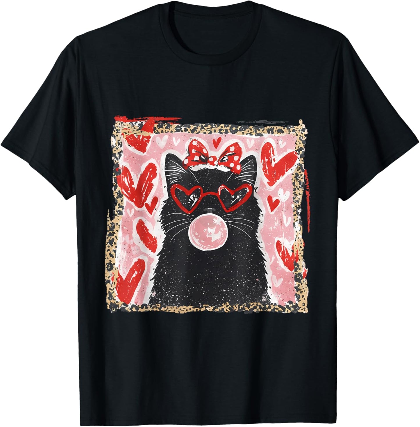 Valentine Cat Hearts Cat Lover Valentines Brushstroke Cat T-Shirt - T-Shirt | Black