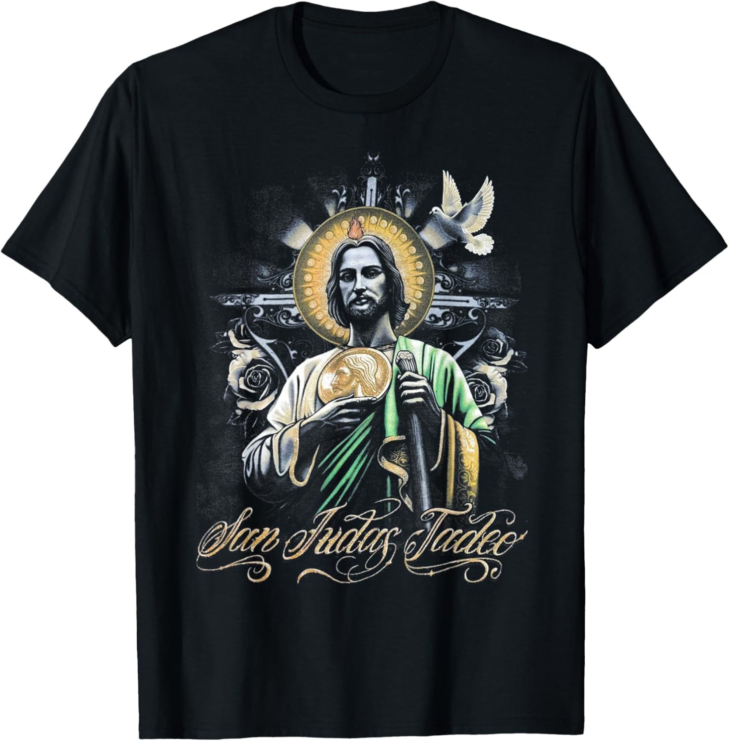 San Judas Tadeo Religious Art Catholic Saints Design T-Shirt - T-Shirt | Black