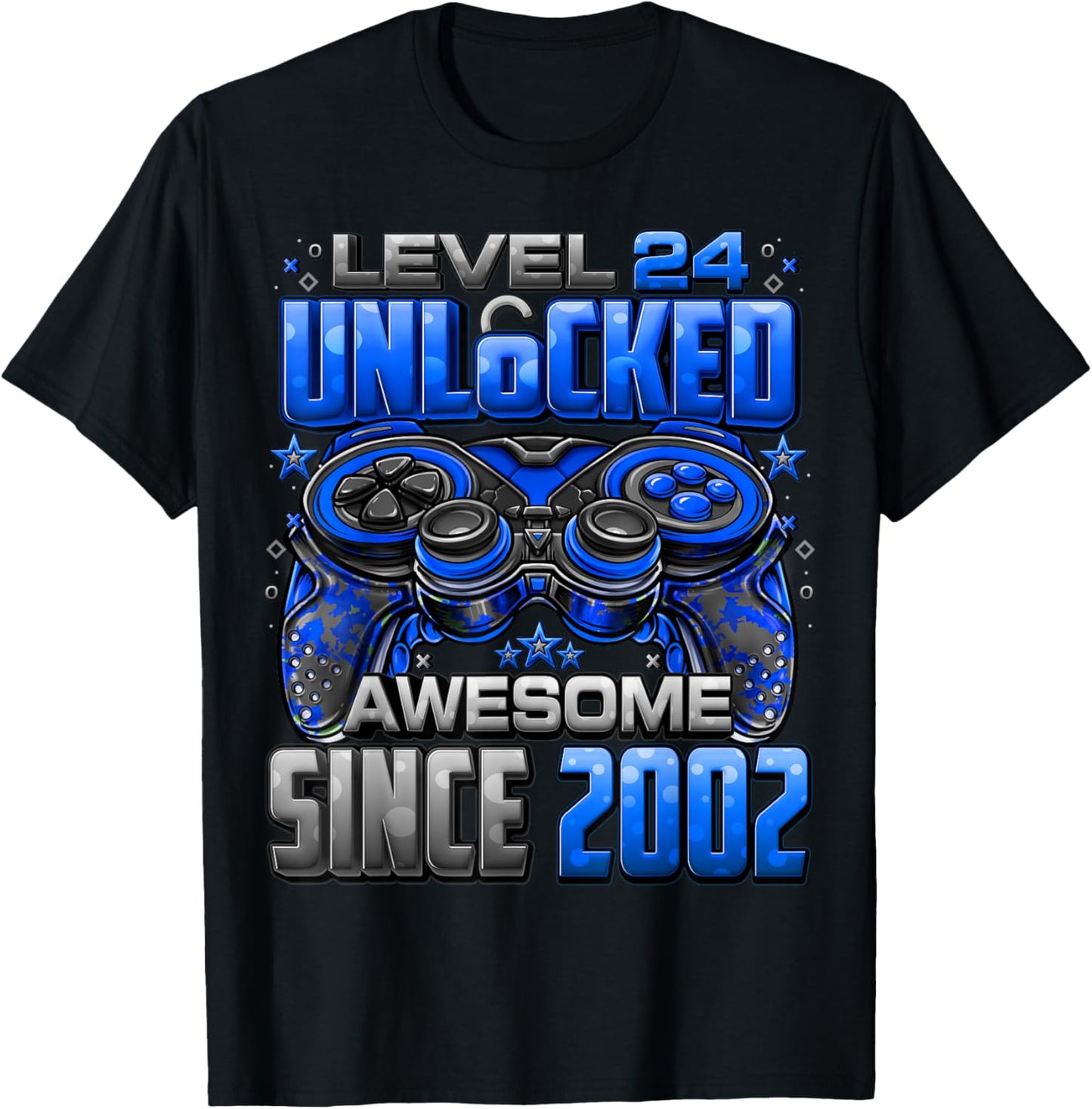 Level 24 Unlocked Awesome Since 2002 24th Birthday Gaming T-Shirt - T-Shirt | Black