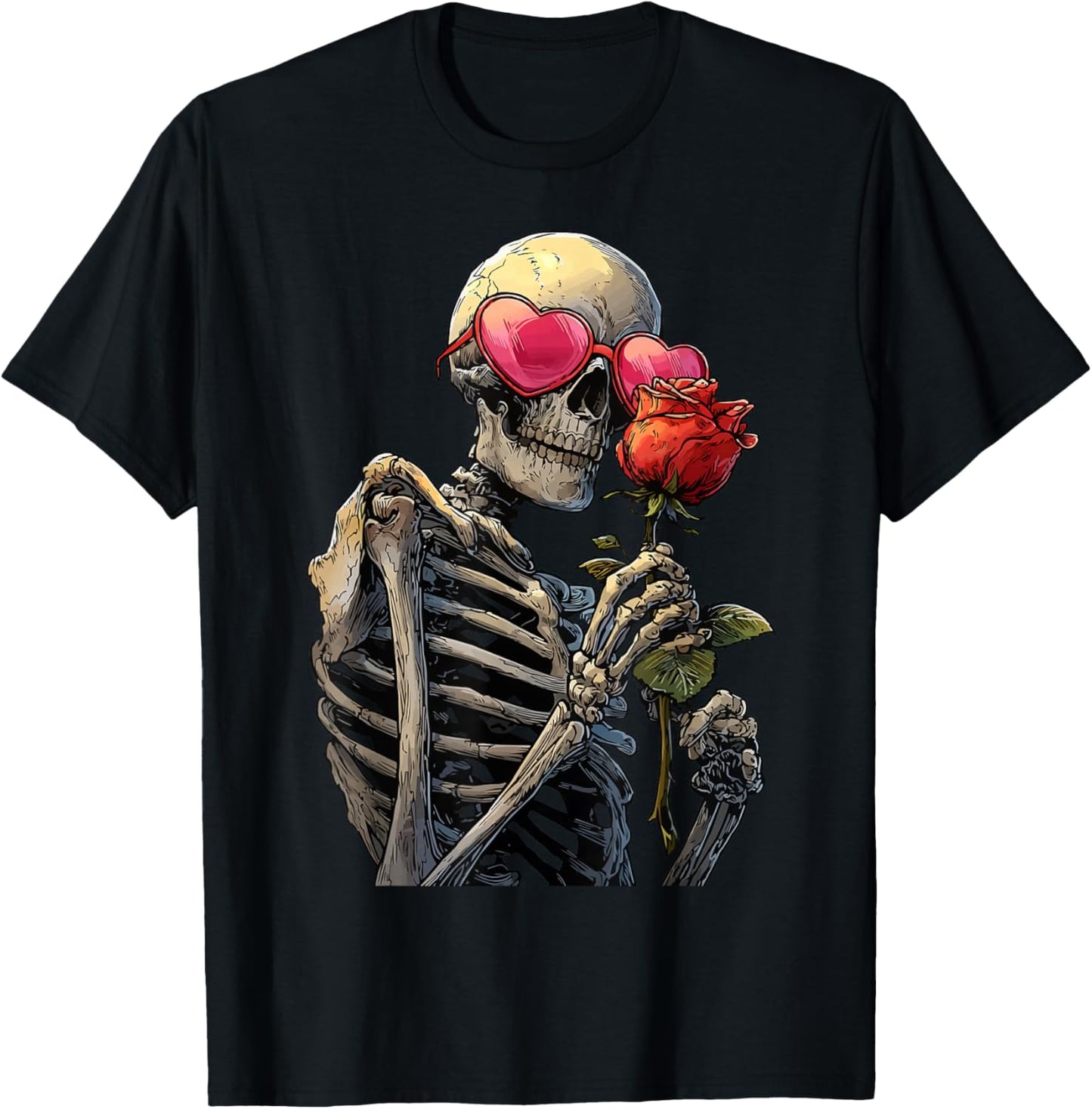 Spooky Skeleton in Heart Glasses Gothic Valentine's Day Goth T-Shirt - T-Shirt | Black