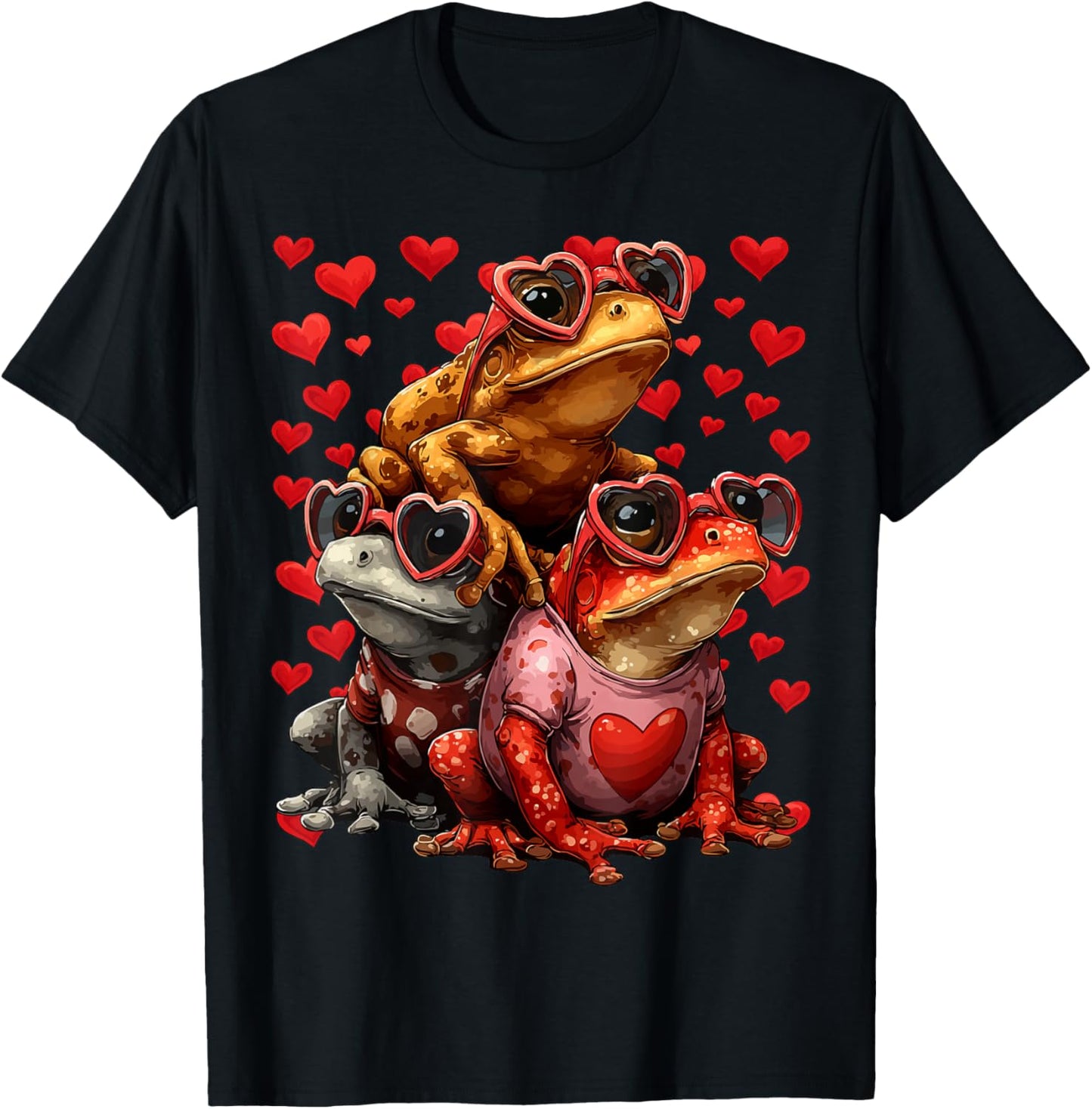 Cute Frogs with Heart Sunglasses Valentines Day Hearts Love T-Shirt - T-Shirt | Black
