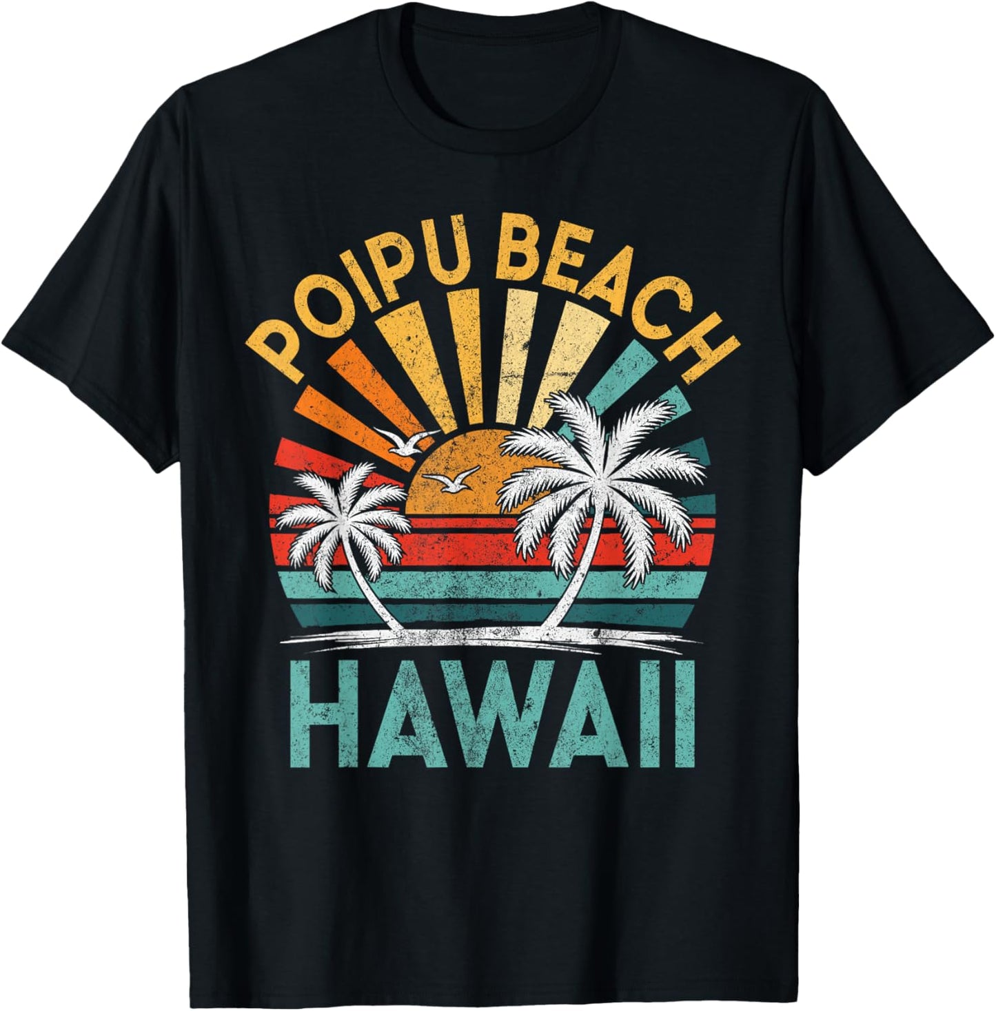Poipu Beach Hawaii Family Vacation Vintage Sunset T-Shirt - T-Shirt | Black