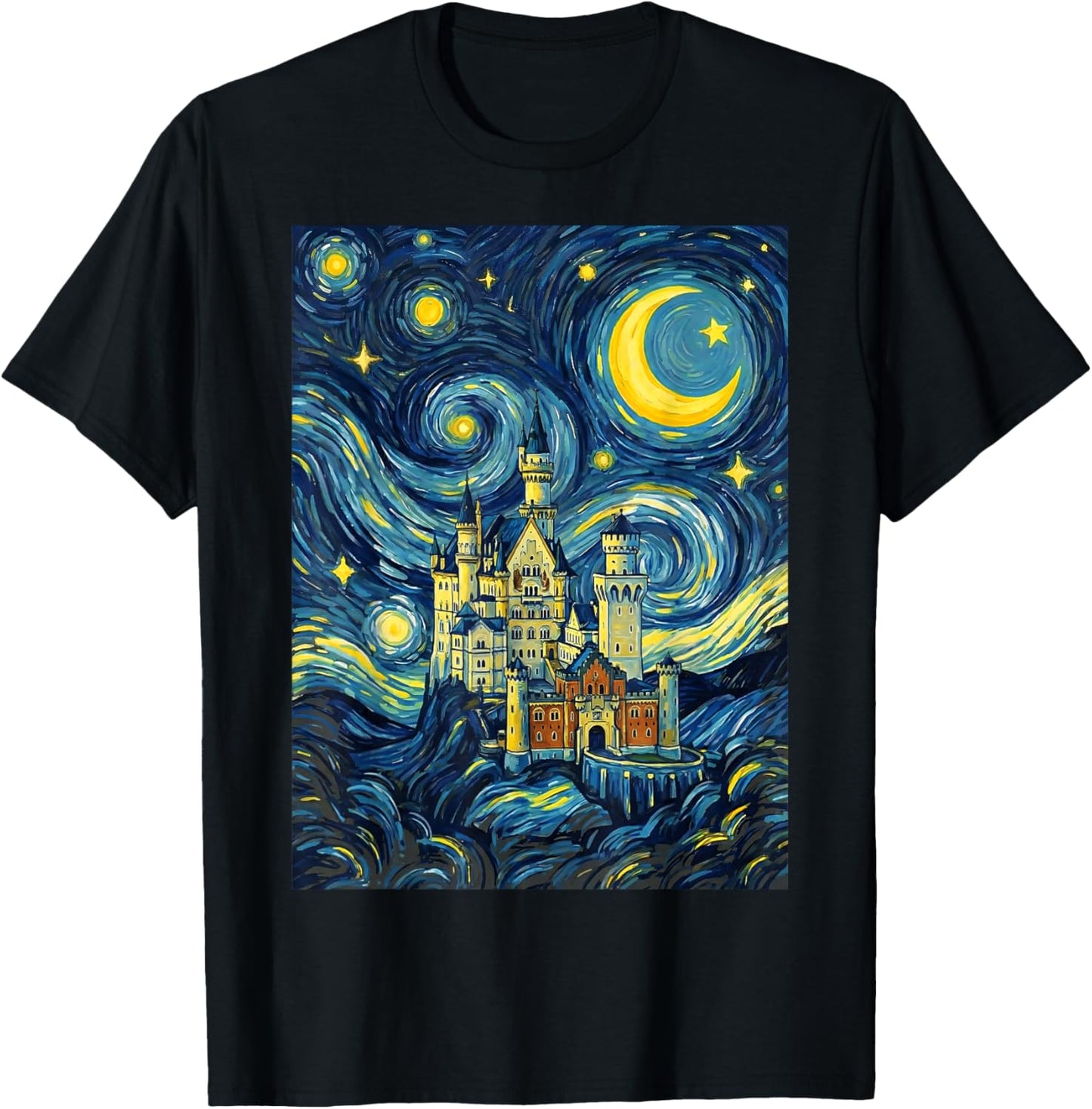Neuschwanstein Castle Starry Night Art History Present T-Shirt - T-Shirt | Black