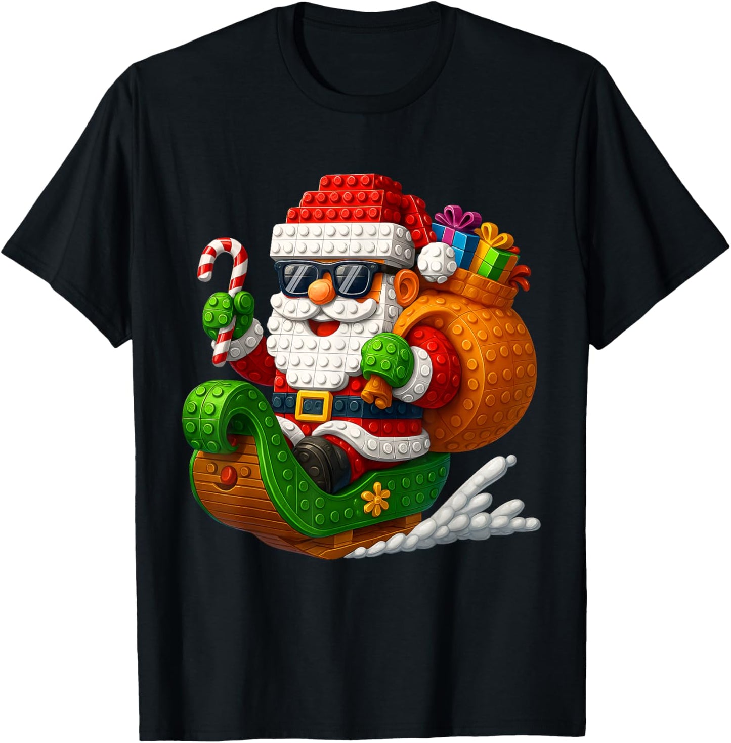 Funny Santa Buidling Brick Riding Pjs Christmas Xmas Boy T-Shirt - T-Shirt | Black