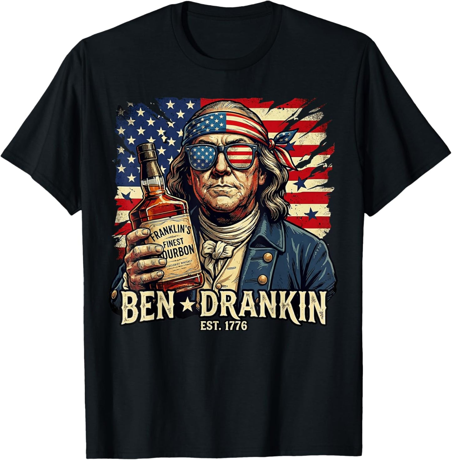 Vintage Ben Drankin' Funny Ben 4th of July Drinking T-Shirt - T-Shirt | Black