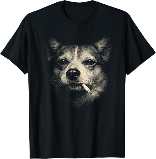 Dog Smoking Cigarette Funny Corgi Meme T-Shirt - T-Shirt | Black
