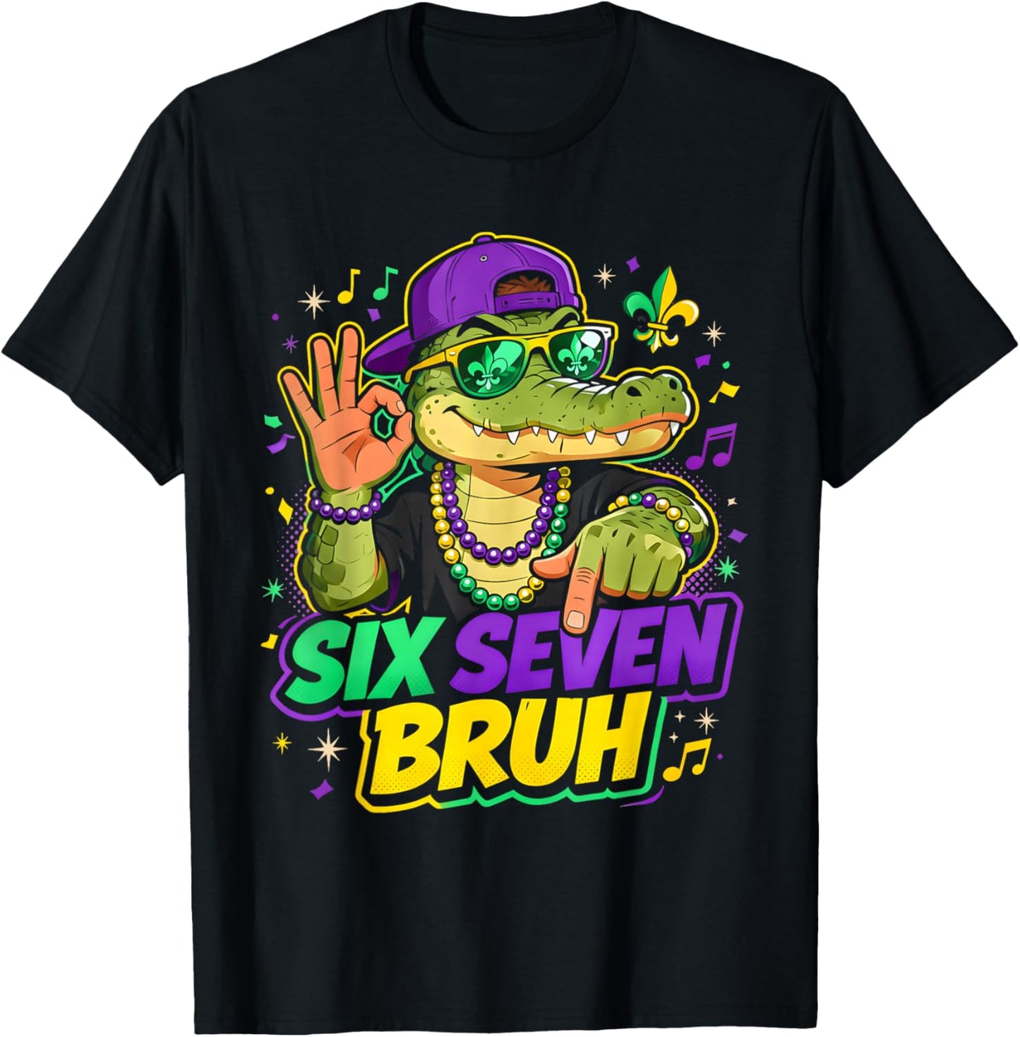 Mardi Gras Six Seven Bruh Mardigator Alligator 6 7 Meme Boys T-Shirt - T-Shirt | Black