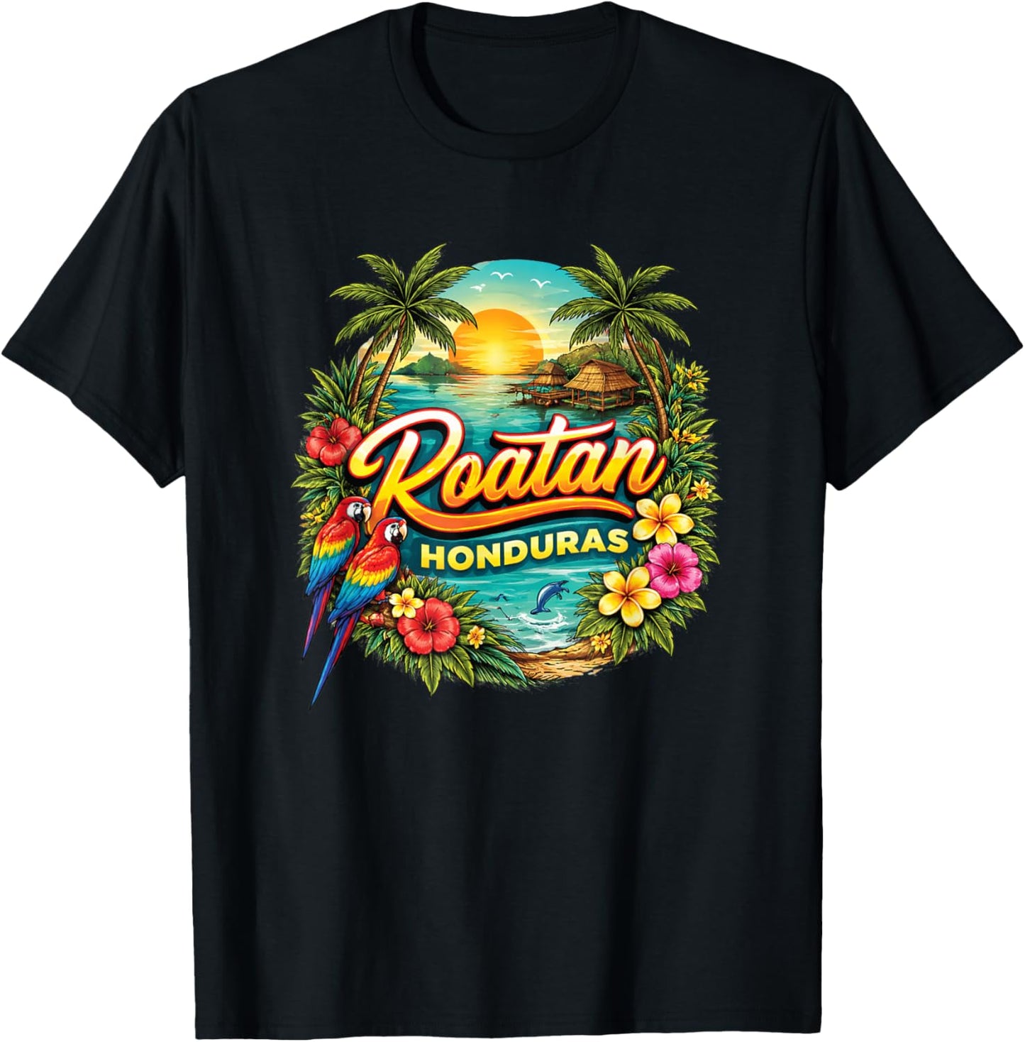 Roatan Honduras Tropical Sunset Landscape T-Shirt - T-Shirt | Black