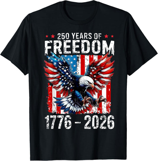 Eagle and Flag 250 Years 1776-2026 250th Birthday T-Shirt - T-Shirt | Black