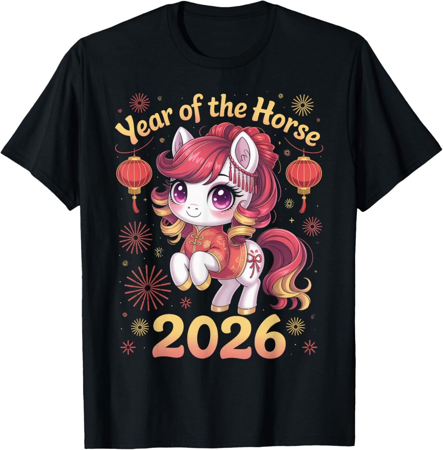 Cute Horse Zodiac Chinese Lunar New Year of The Horse 2026 T-Shirt - T-Shirt | Black