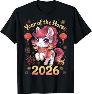 Cute Horse Zodiac Chinese Lunar New Year of The Horse 2026 T-Shirt - T-Shirt | Black