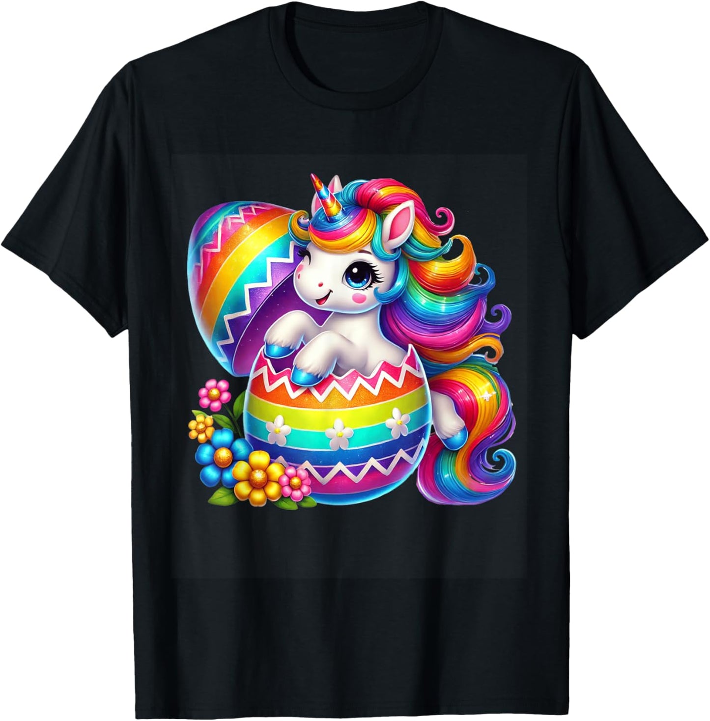 Easter Unicorn Shirt with Eggs Happy Easter Girls Kids Cute T-Shirt - T-Shirt | Black