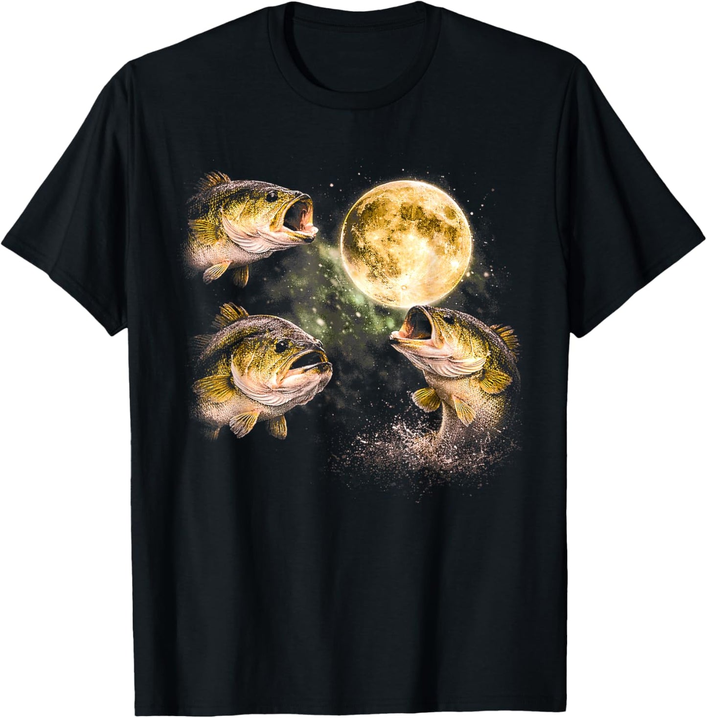 Bass Fish Howling to The Moon Vintage Angler Fisherman T-Shirt - T-Shirt | Black