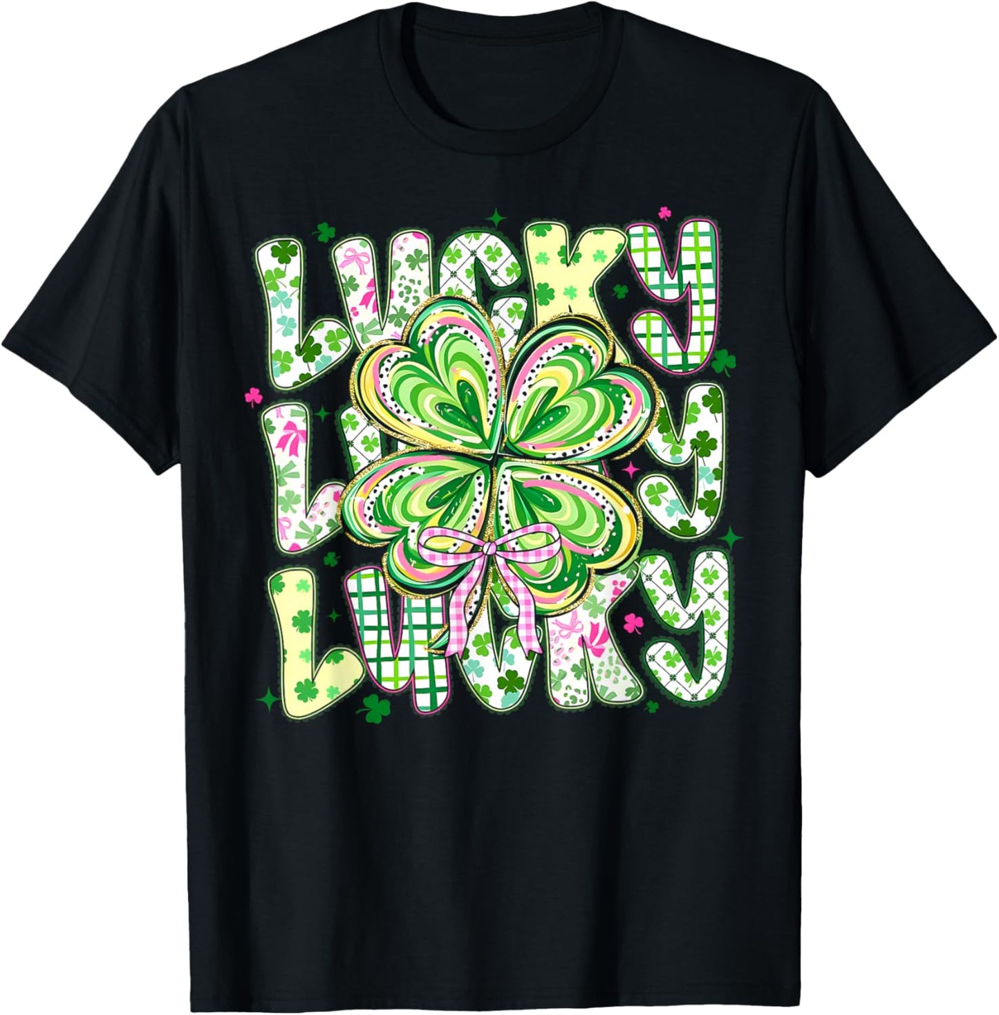 St Pattys Day Lucky Coquette Bow Shamrock St. Patrick's Day T-Shirt - T-Shirt | Black