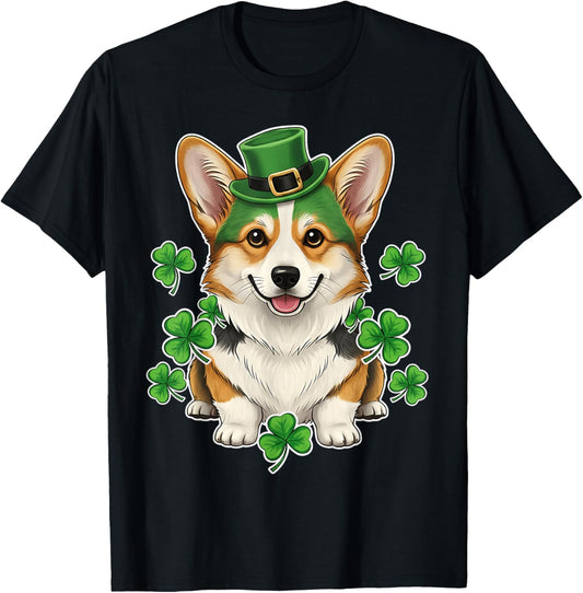 Funny Corgi Dog Shamrock Men St Patricks Day T-Shirt - T-Shirt | Black