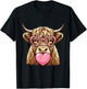 Cute Highland Cow Blowing Pink Valentine Heart Bubble Gum T-Shirt - T-Shirt | Black