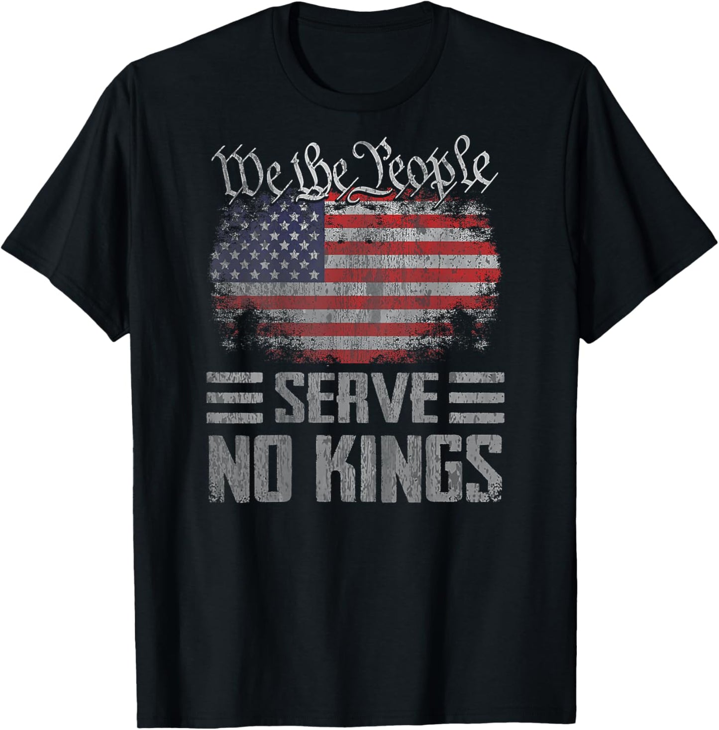 No Kings Day Shirt Vintage Patriotic No Kings 2025 (On Back) T-Shirt - T-Shirt | Black