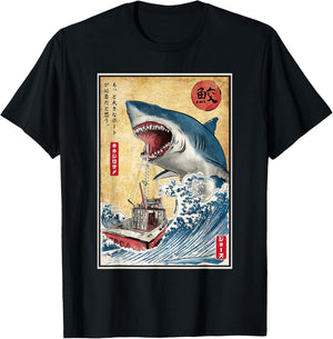 Hunting The Shark in Japan Japanese Vintage Anime T-Shirt - T-Shirt | Black