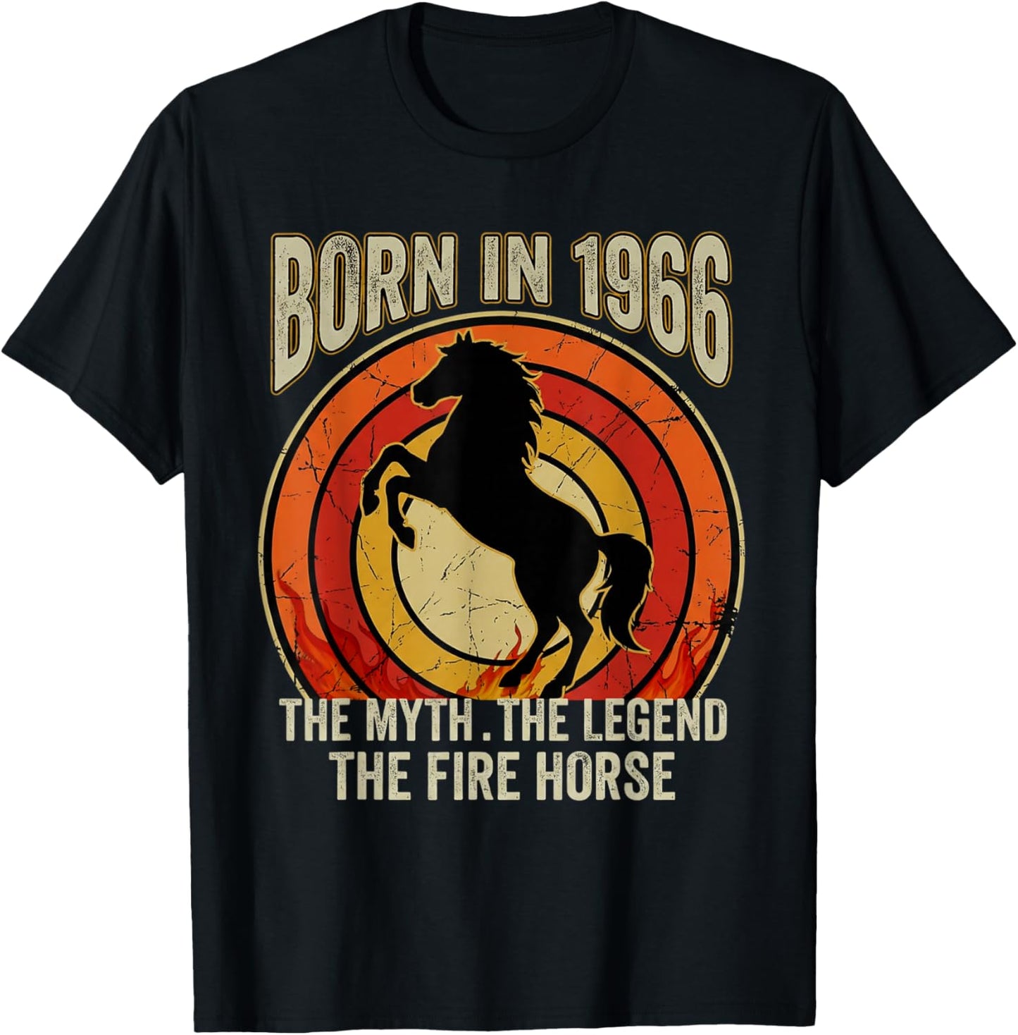 Born in 1966 The Myth The Legend The Fire Horse Retro 60th T-Shirt - T-Shirt | Black