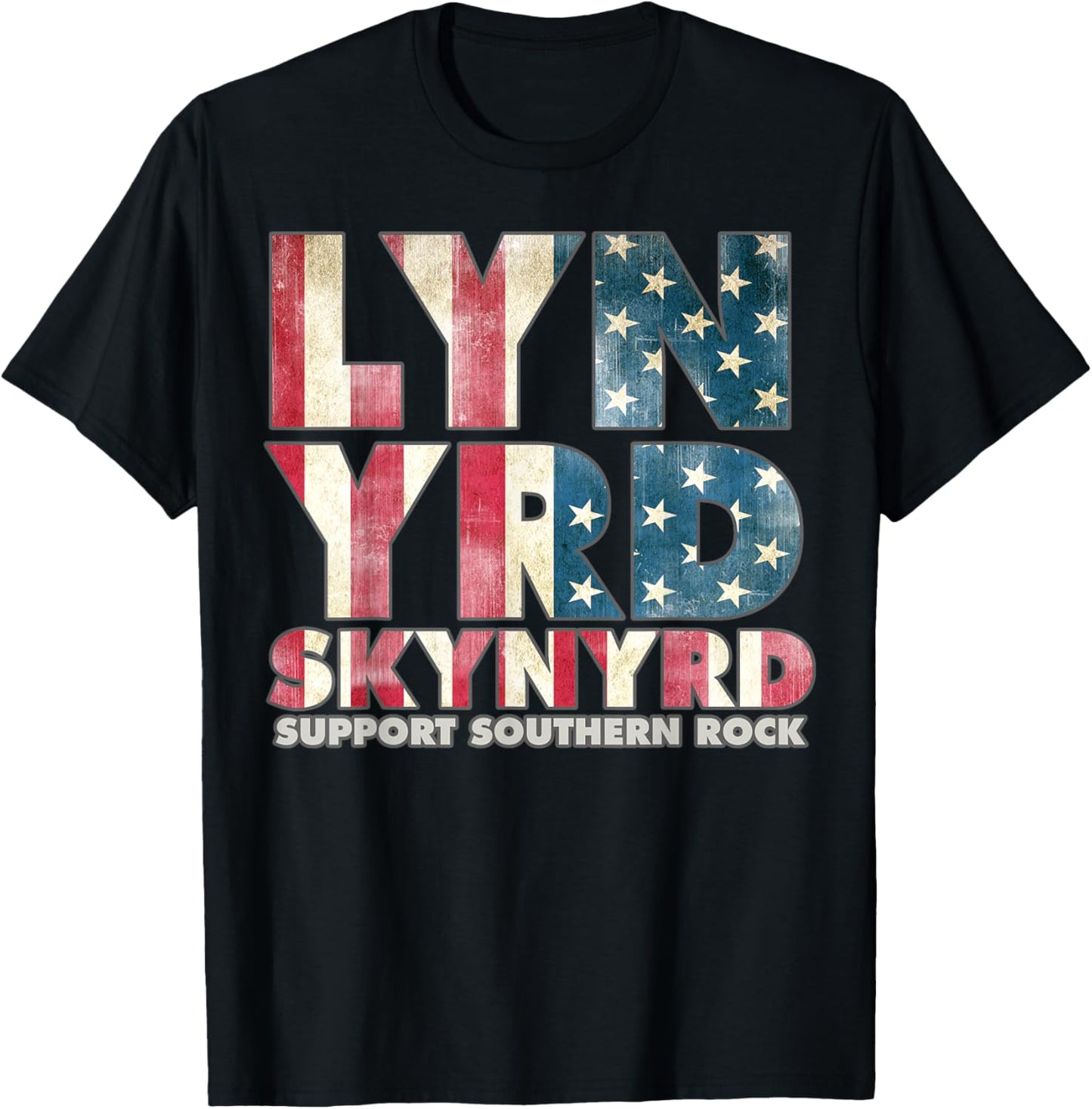 Lynyrd Skynyrd Flag Logo US Stars Stripes 70s Rock Southern T-Shirt - T-Shirt | Black