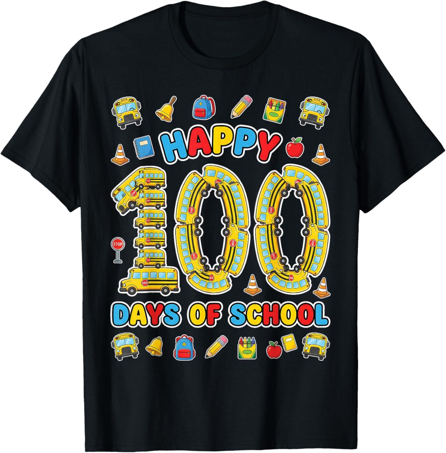 Happy 100th Day of School Bus Driver 100 Days of School Kids T-Shirt - T-Shirt | Black