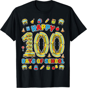 Happy 100th Day of School Bus Driver 100 Days of School Kids T-Shirt - T-Shirt | Black