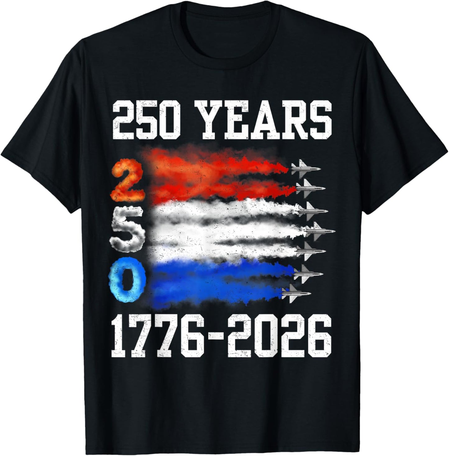 250 Years 1776 2026 250th Vintage 4th July American Flag T-Shirt - T-Shirt | Black