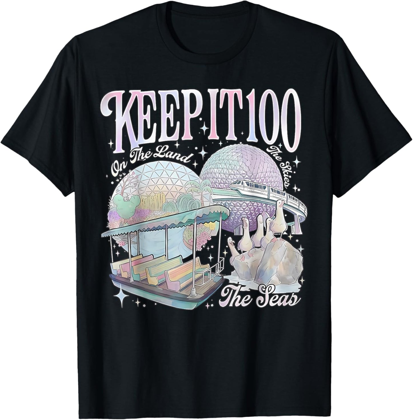 Keep It 100 Retro Transport Art Land Sea Sky Style Men Women T-Shirt - T-Shirt | Black