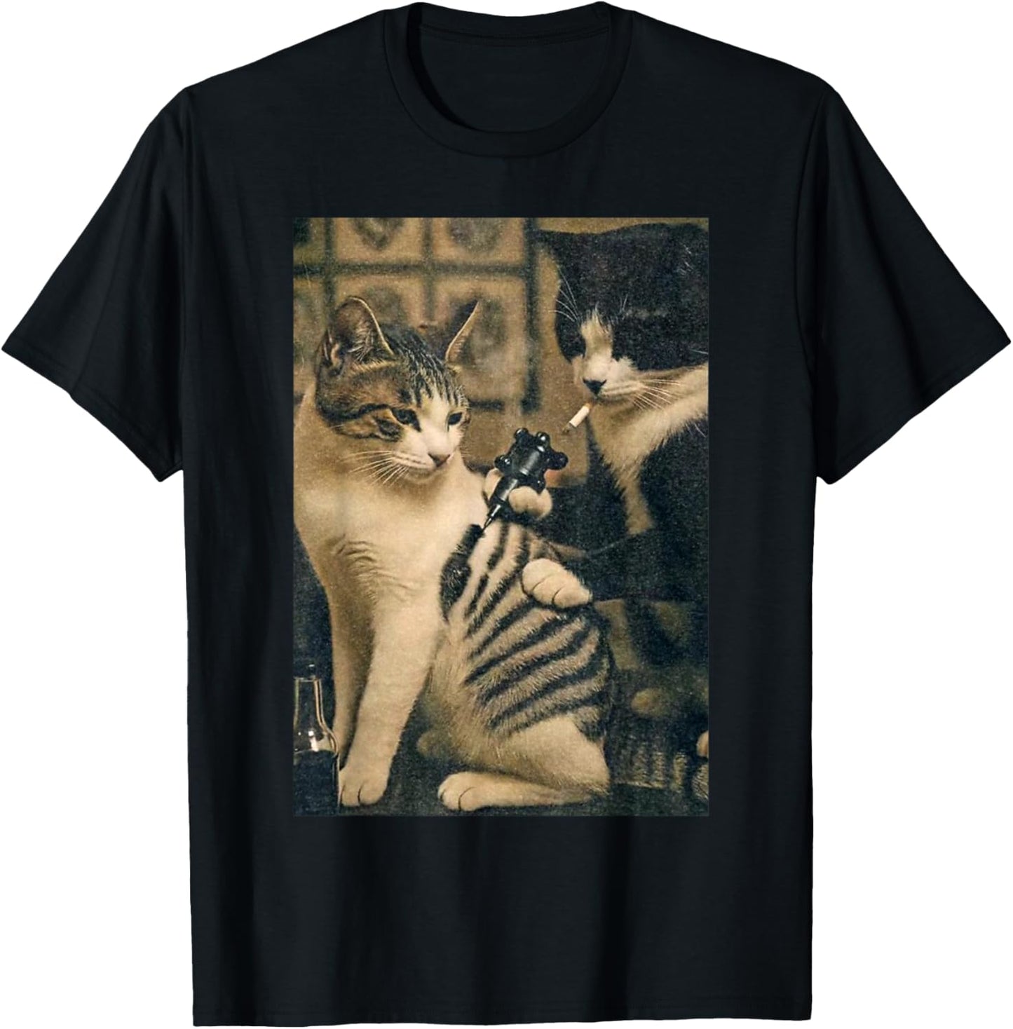 Funny Cats Vintage Cat Tattoo Meme T-Shirt - T-Shirt | Black