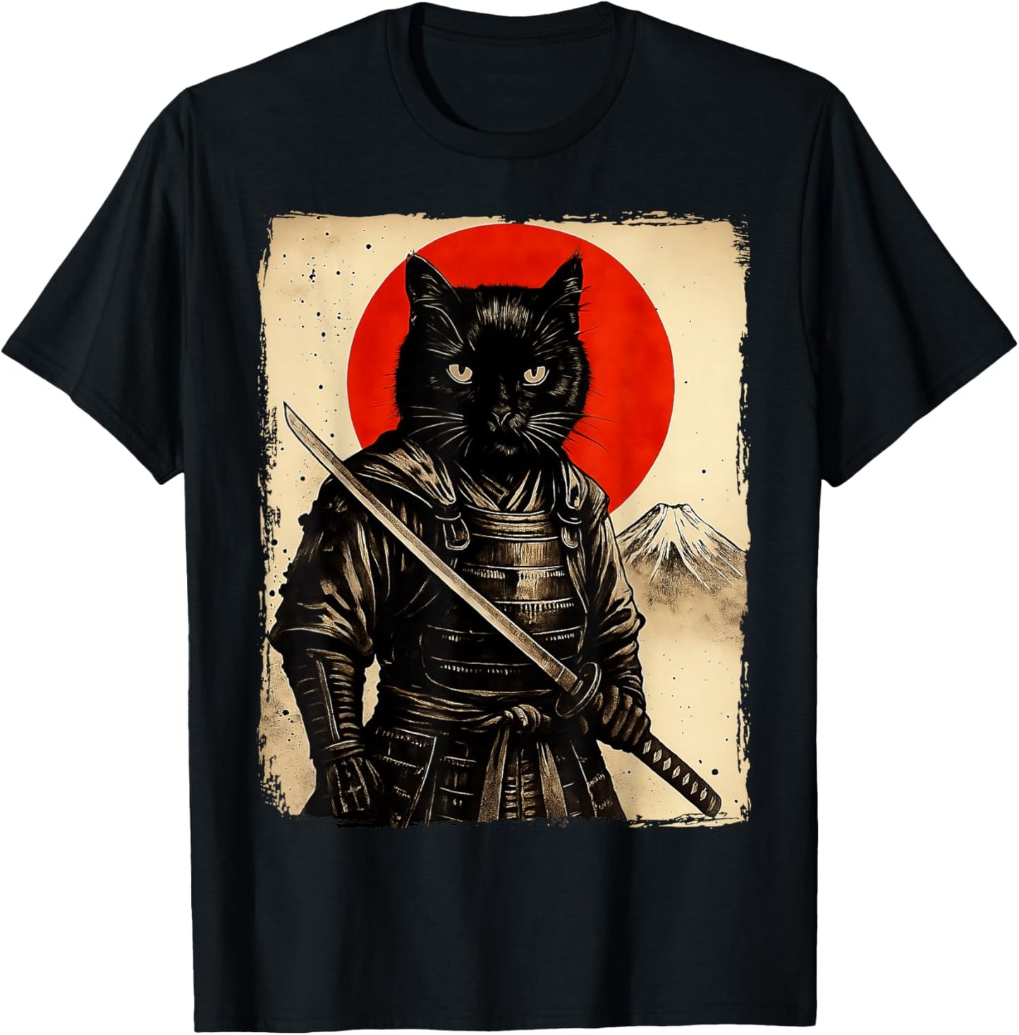 Cat Samurai Japanese Sword Anime Cat T-Shirt - T-Shirt | Black