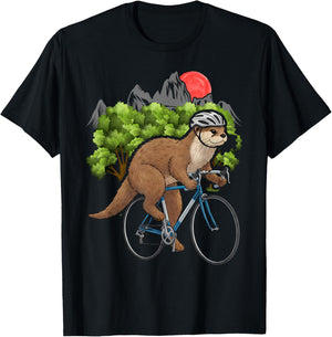 Otter Riding Bicycle Vintage Cycling Biking Biker T-Shirt - T-Shirt | Black