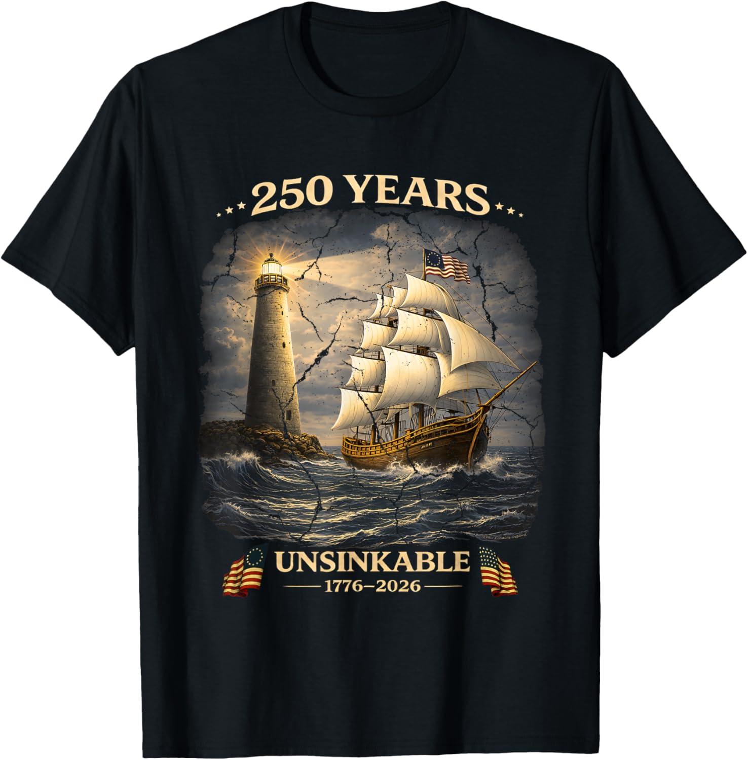 250 Years Patriotic Tall Ship 1776-2026 250th Birthday T-Shirt - T-Shirt | Black