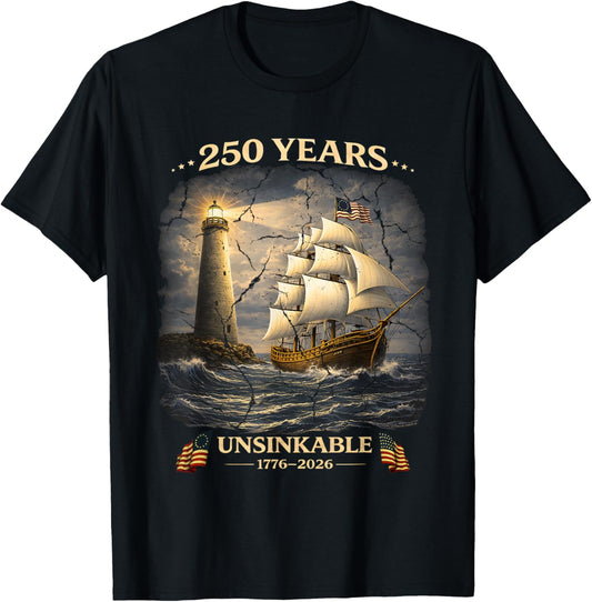 250 Years Patriotic Tall Ship 1776-2026 250th Birthday T-Shirt - T-Shirt | Black