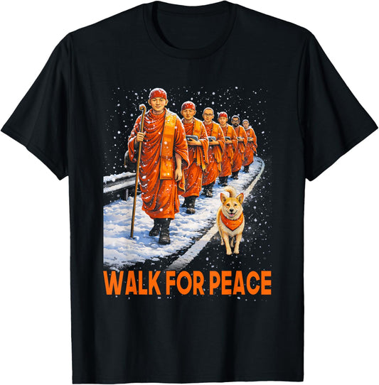 Walk for Peace 2026 Monks with Aloka Dog Peace Men Women T-Shirt - T-Shirt | Black