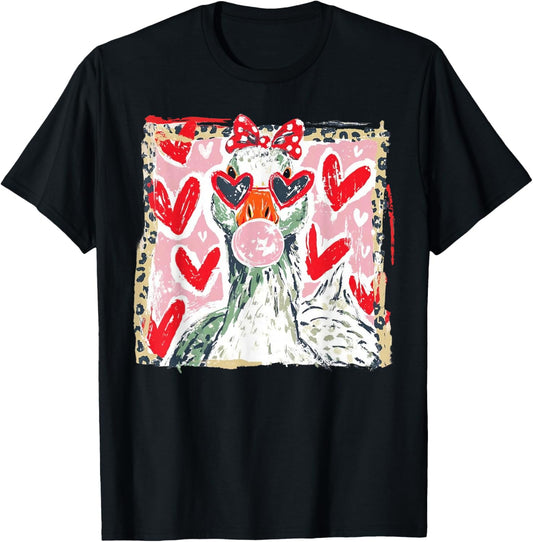 Valentine’s Day Goose Happy Valentine Goose Love Heart Art T-Shirt - T-Shirt | Black