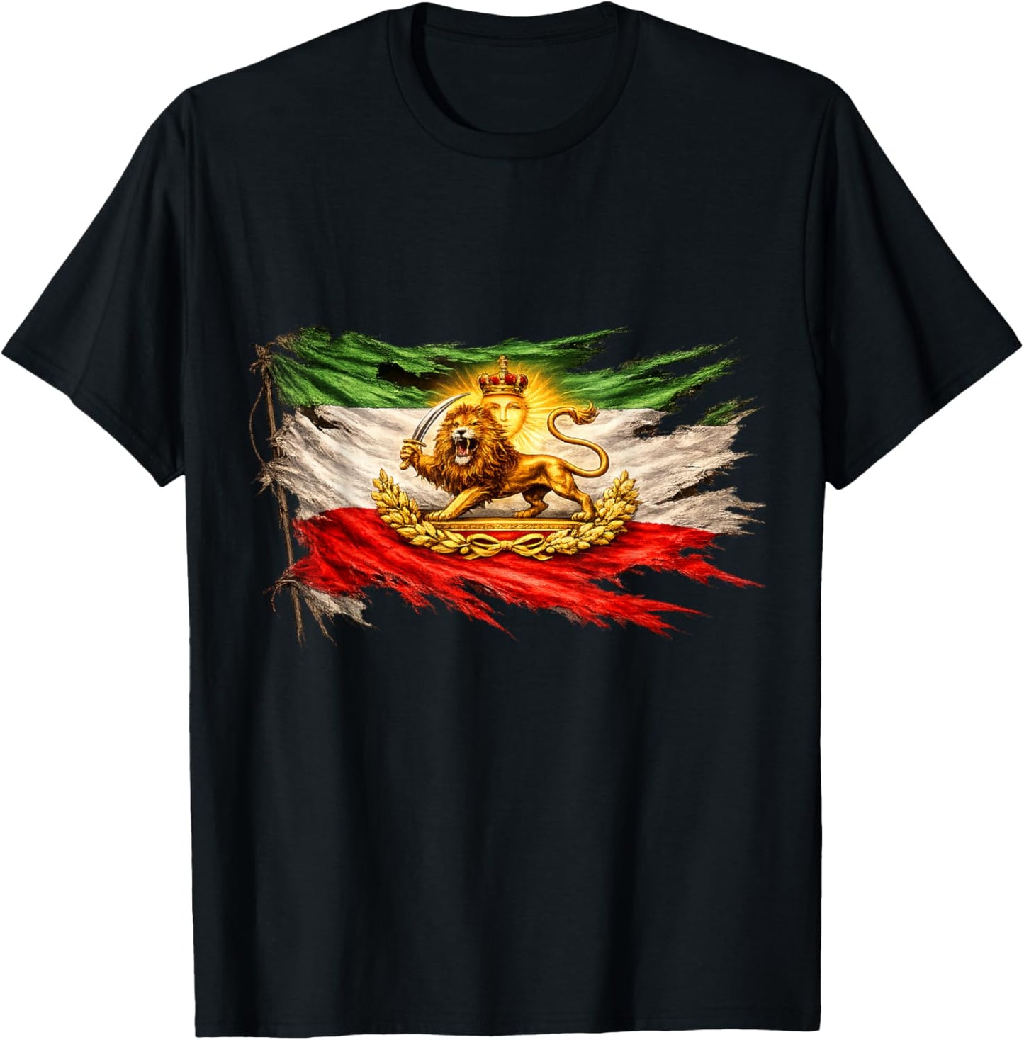 Iran Flag with Lion and Sun Emblem, Vintage Persian Heritage T-Shirt - T-Shirt | Black