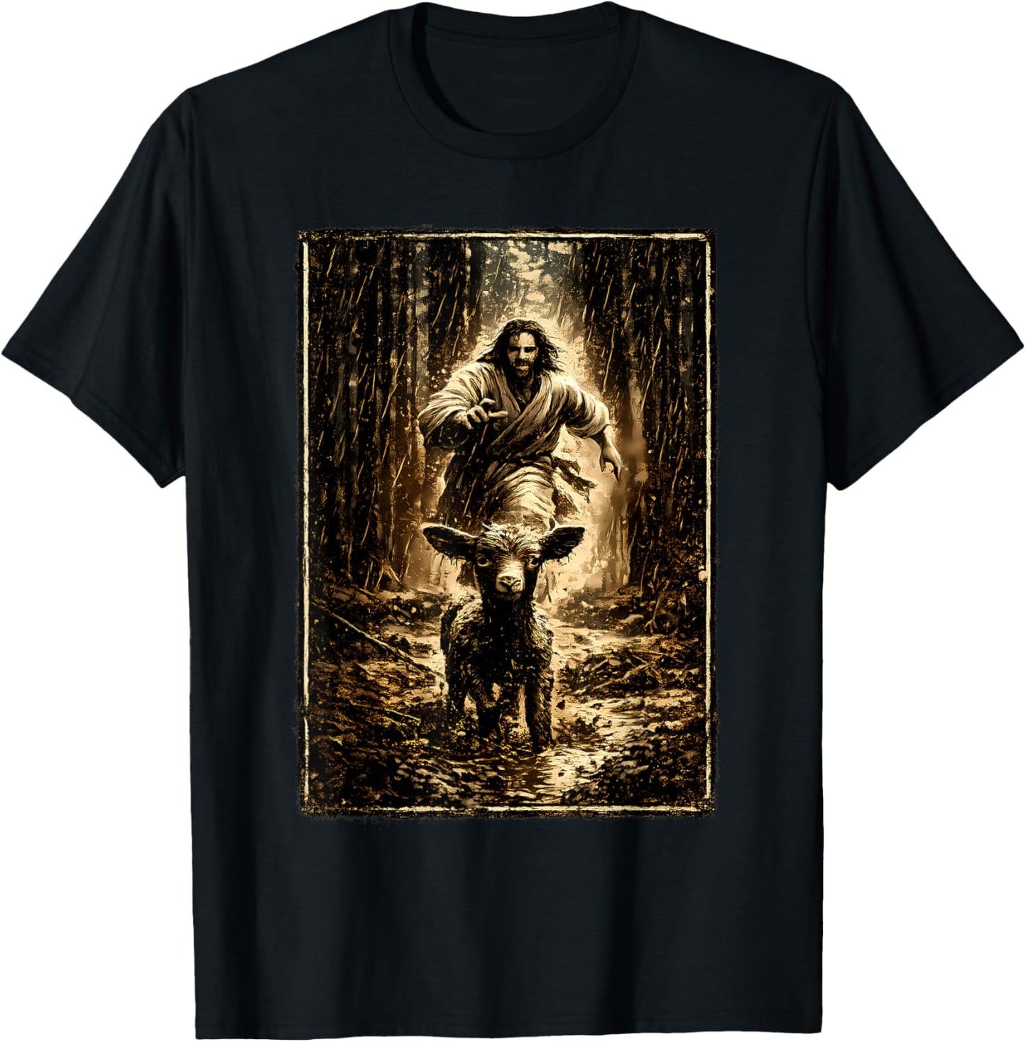 Jesus Chasing Lamb T-Shirt - T-Shirt | Black