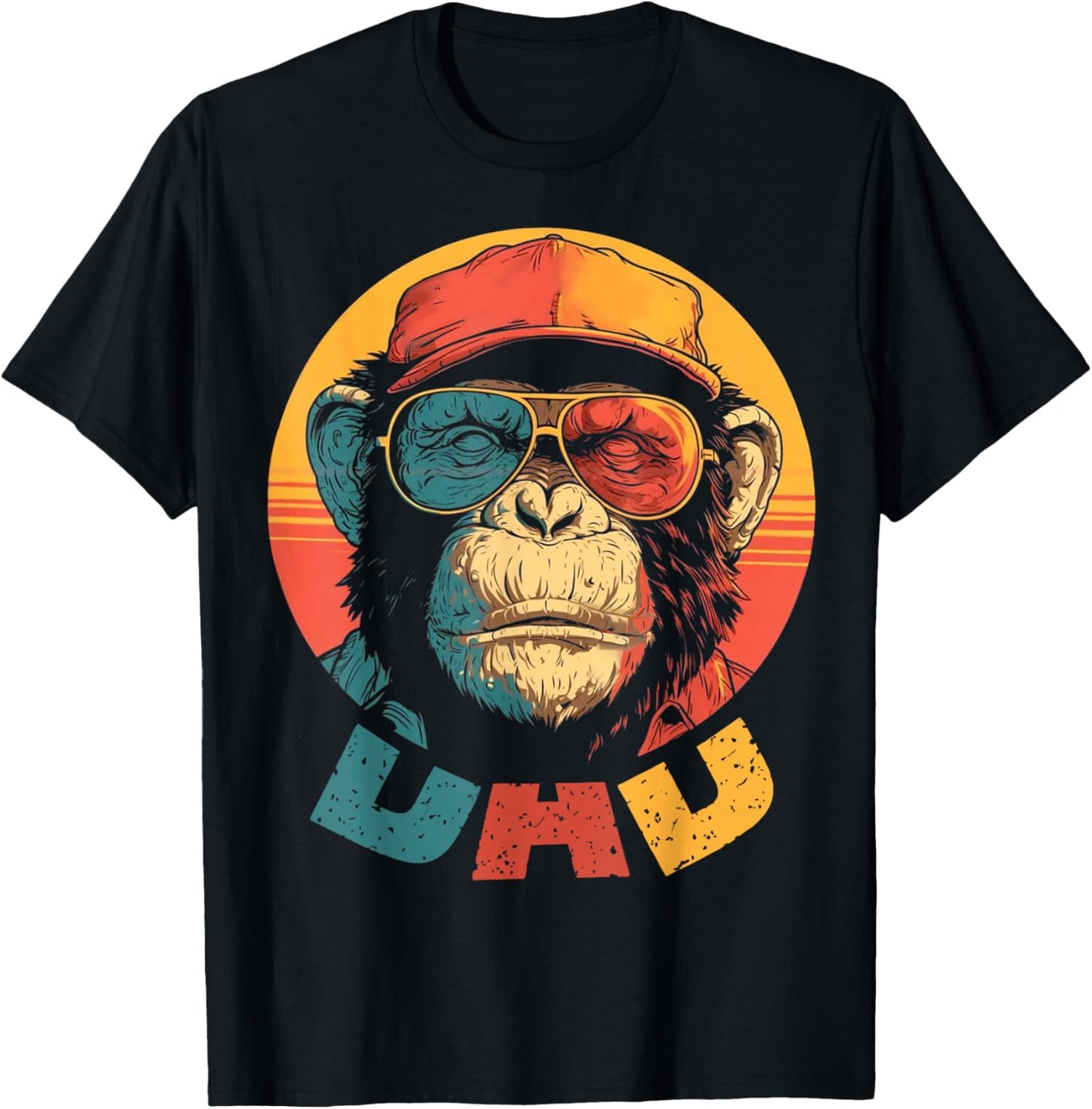 Monkey Fathers Day Funny Chimpanzee Monkey Sunglasses Dad T-Shirt - T-Shirt | Black