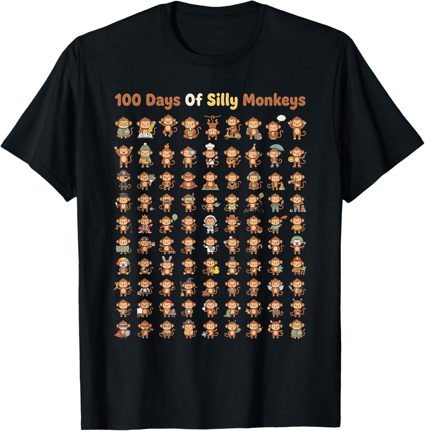 Funny 100th Day of School Teacher 100 Days of Silly Monkeys T-Shirt - T-Shirt | Black